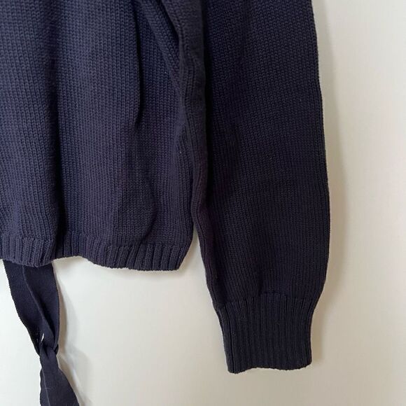 525 America Open Back Lace Up Turtleneck Chunky Knit Sweater Navy Blue S NWT - Picture 8 of 10